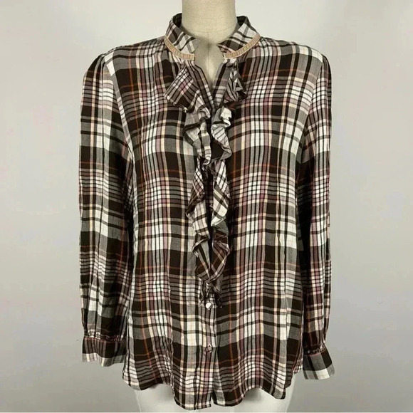Plaid Ruffle Women's Top - Picture 1 of 11